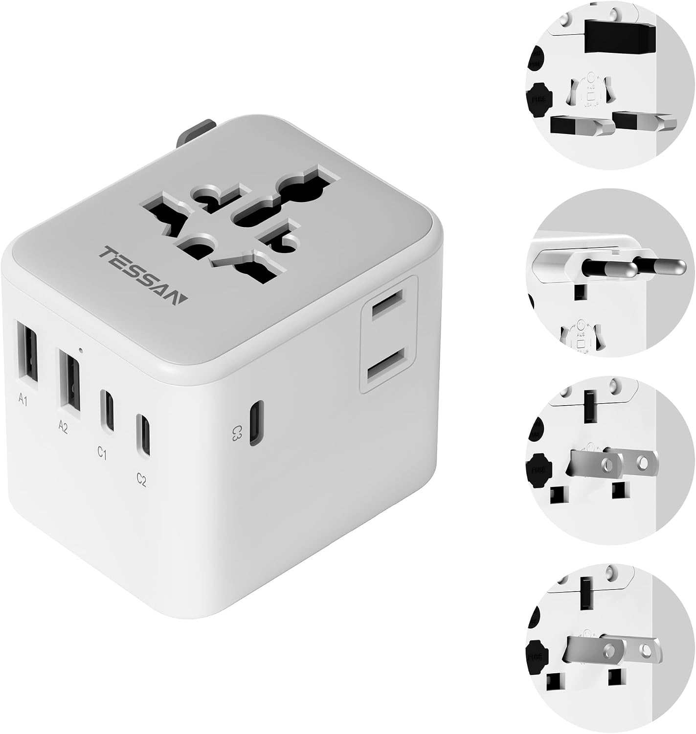 TESSAN 全世界対応 海外変換プラグ 7-in-1(USB-C×3・USB-A×2)