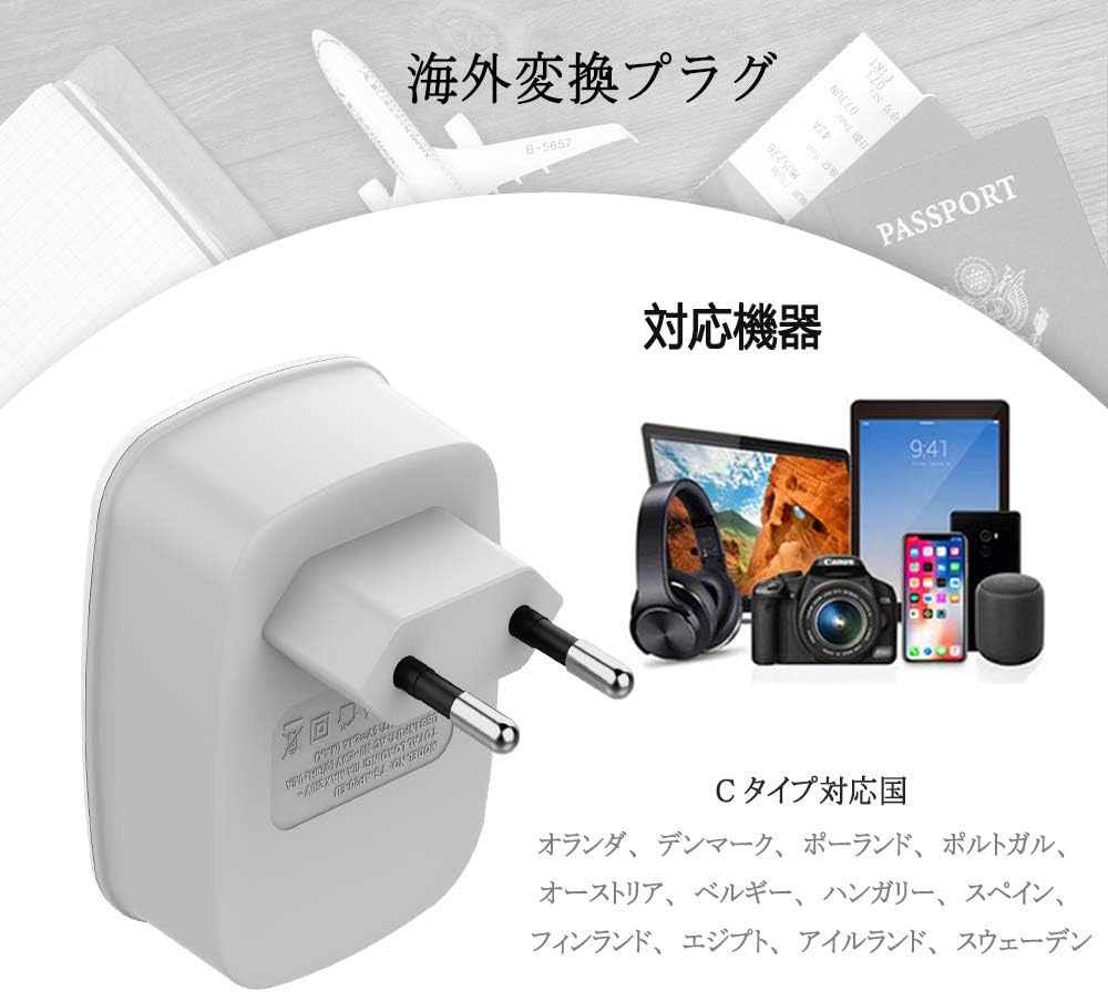 TESSAN Cタイプ 海外旅行用 変換アダプター 2USBポート付き