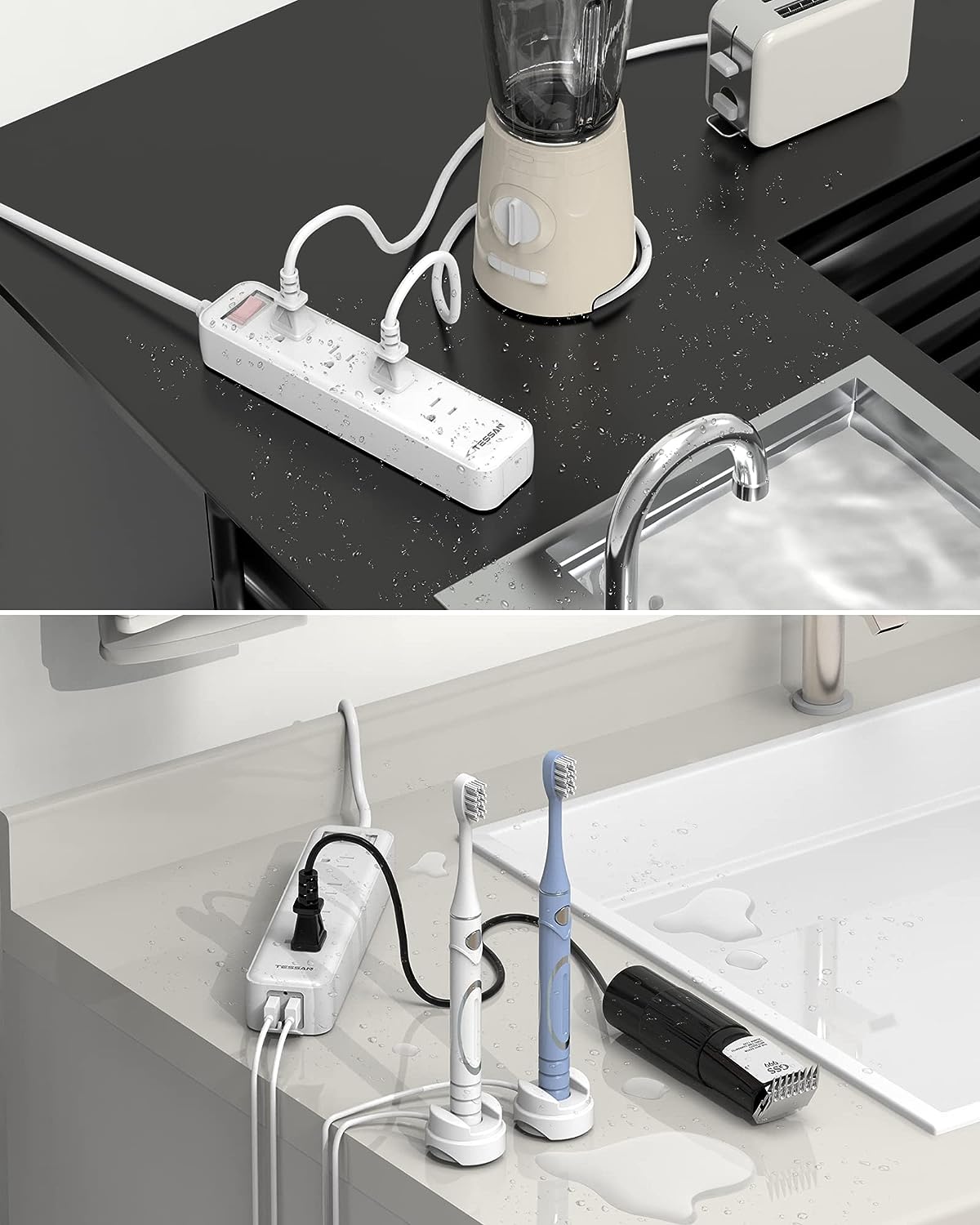TESSAN 防水コンセント テーブルタップ usbコンセント 4個ACコンセント 2個usbポート
