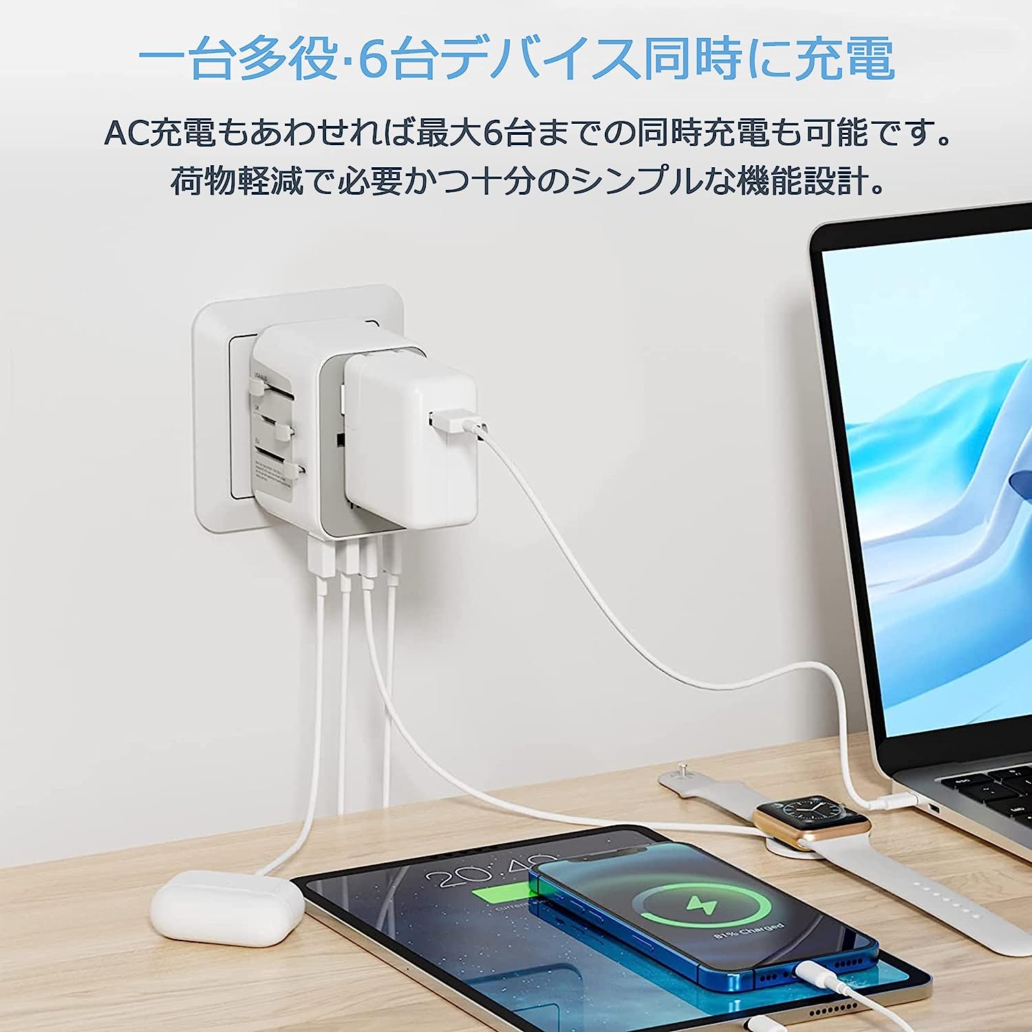 TESSAN 電源変換プラグ 5USBポート 3個Type-Cポート付