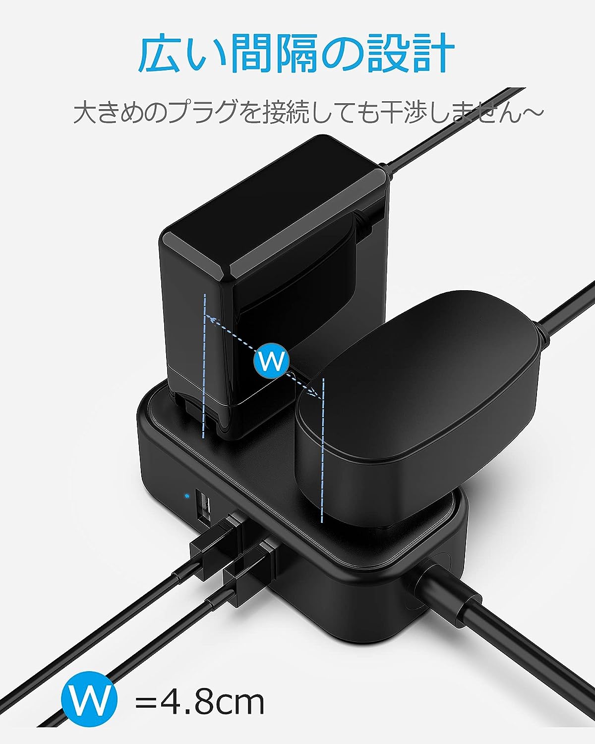 TESSAN usb コンセント 電源タップ 2個AC口 3USBポート 延長コード 1.5m 小型 タップusb