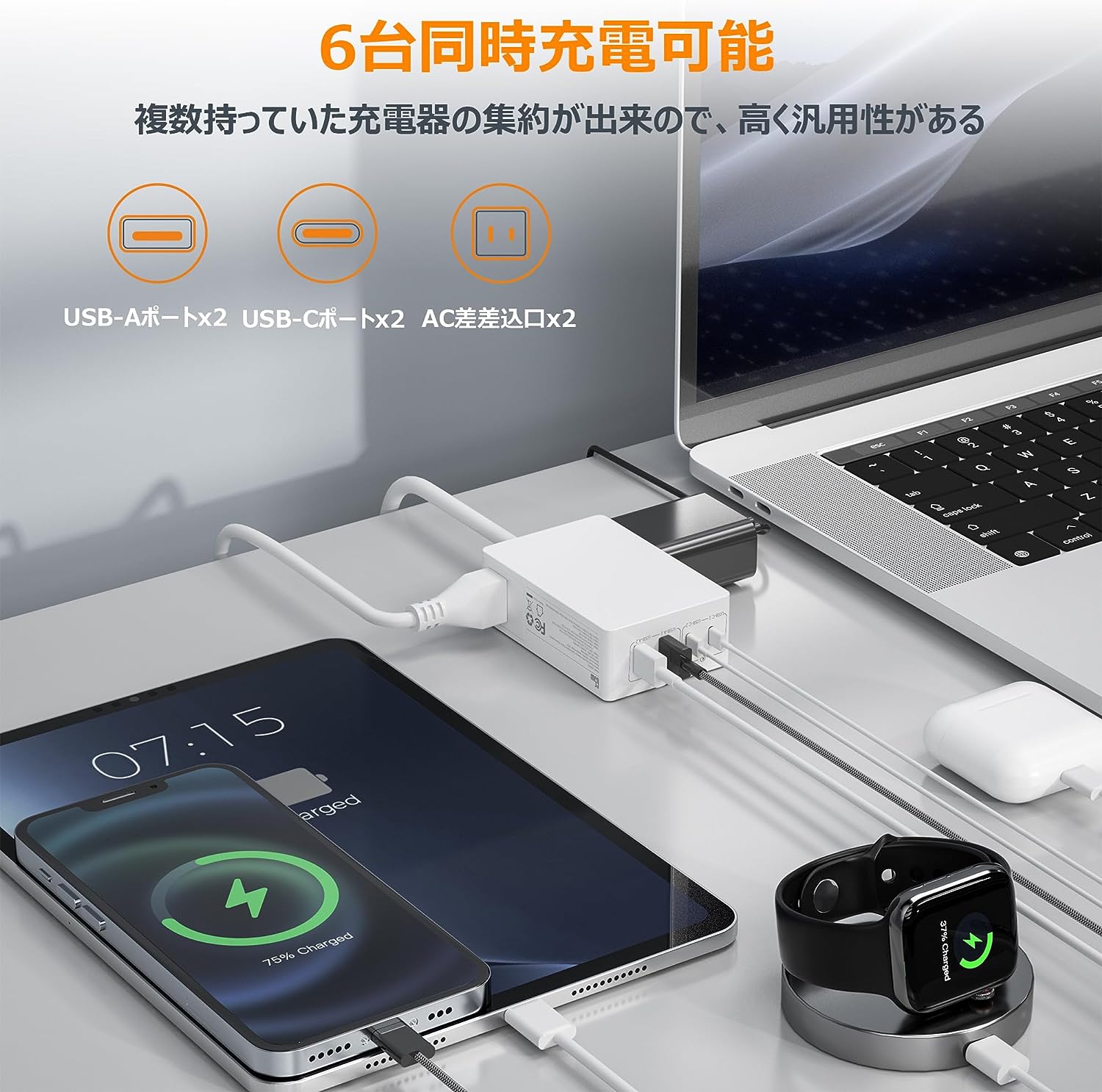 TESSAN 電源タップ PD対応 USB充電器 65W type-c 急速充電器