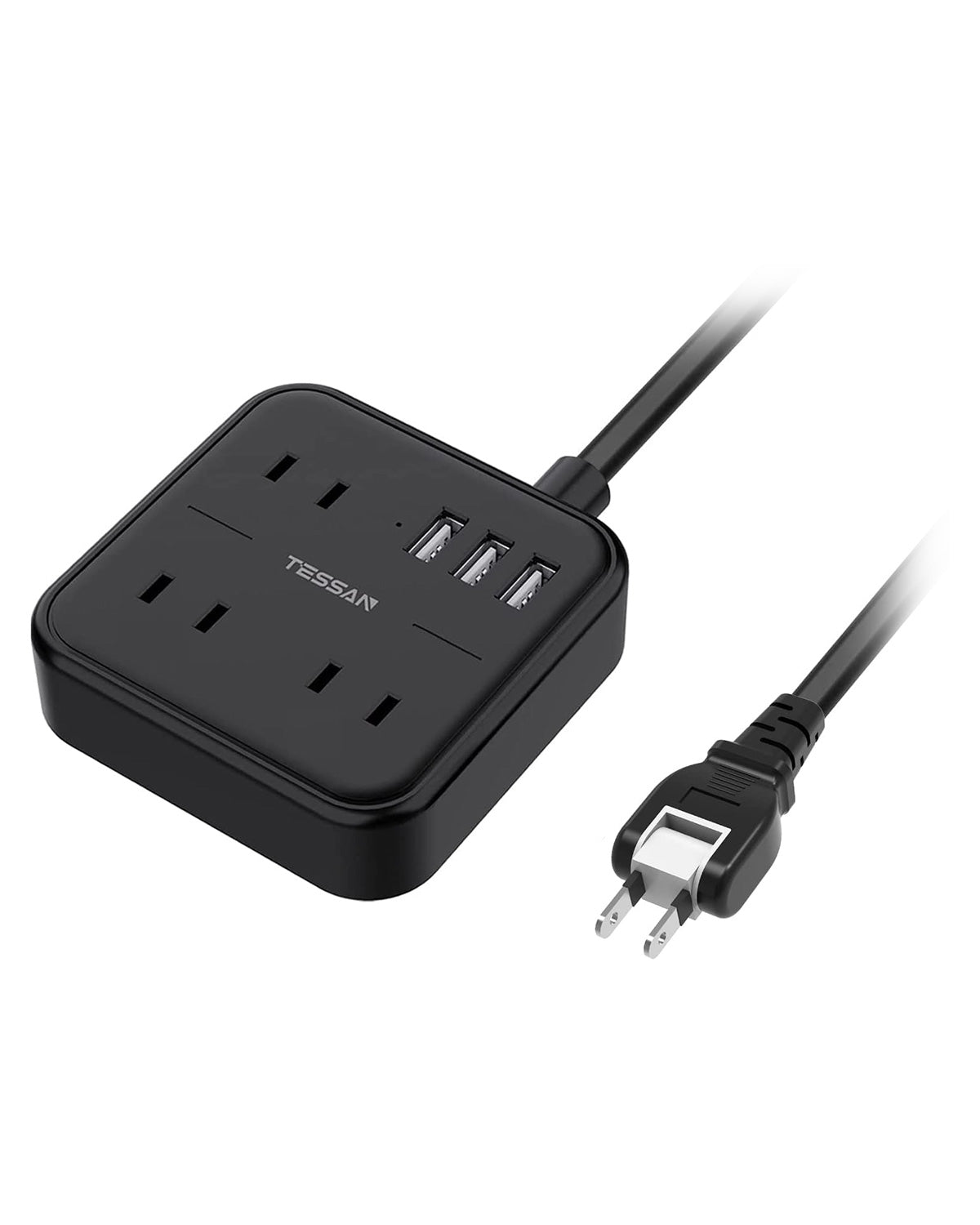 TESSAN 電源タップ 3個AC口 3つUSBポート 1.5m 小型 usb充電タップ たこあしコンセント テーブルタップ (ブラック)