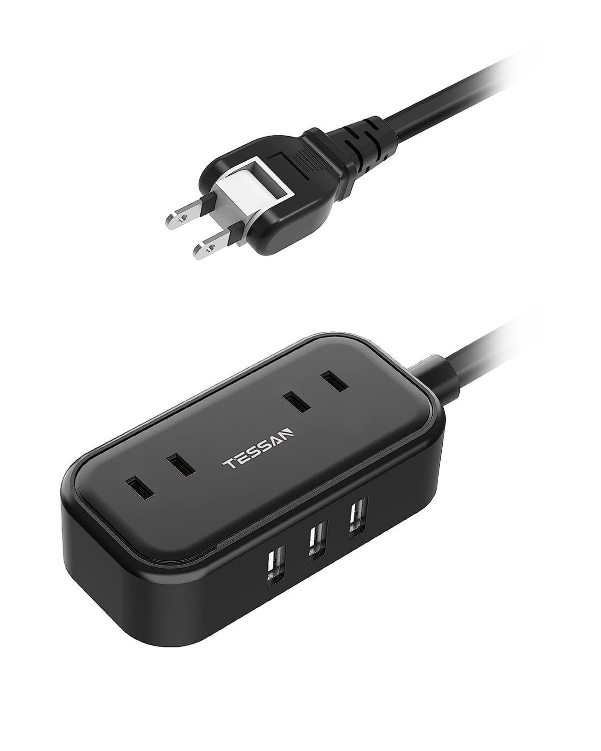 TESSAN usb コンセント 電源タップ 2個AC口 3USBポート 延長コード 1.5m 小型 タップusb
