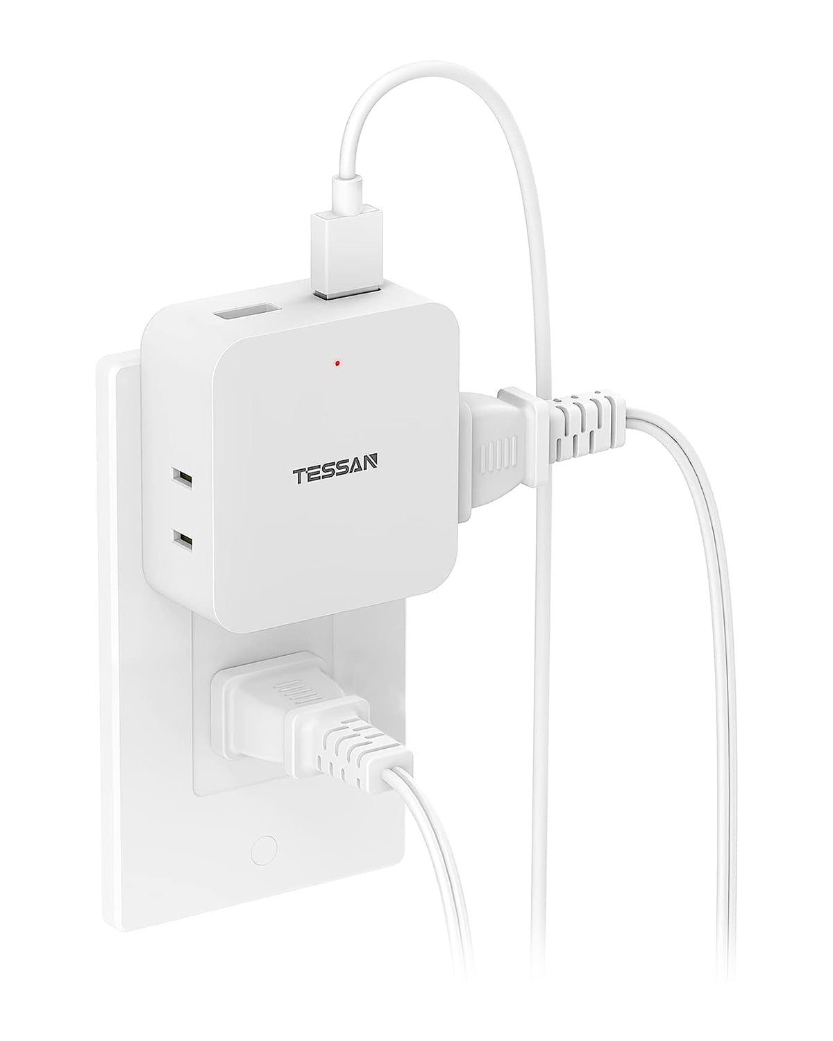 TESSAN USB 電源タップ 3個AC口 2個USBポート コンセント 分岐 コーナータップ 薄型 蛸足コンセント 雷ガード タコ足配線 小型