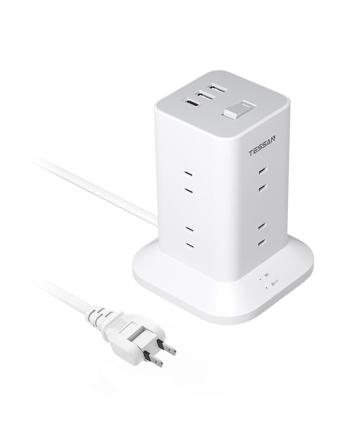 電源タップ タワー mini型 3m 延長コード Type-C付 8個AC口 USB-C 1ポート USB-A 2ポート
