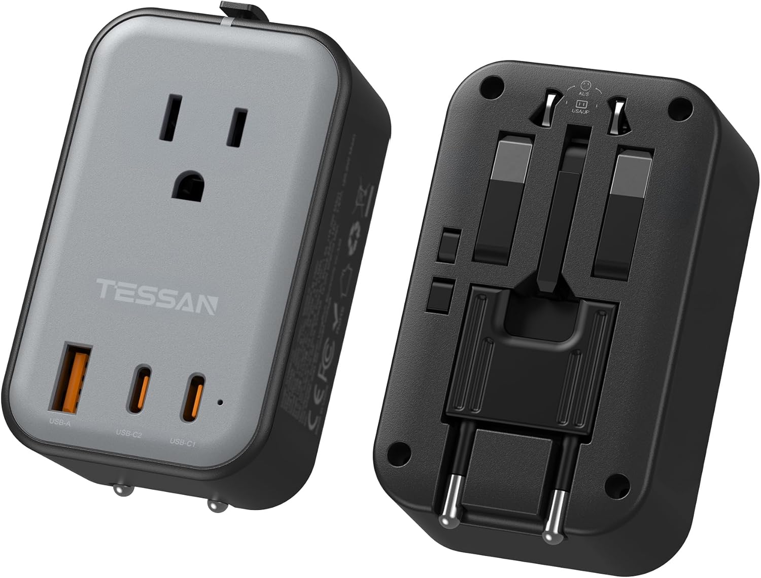 TESSAN 海外変換プラグ 超薄型 4台同時充電 USB-C×2 USB-A×1 全世界対応