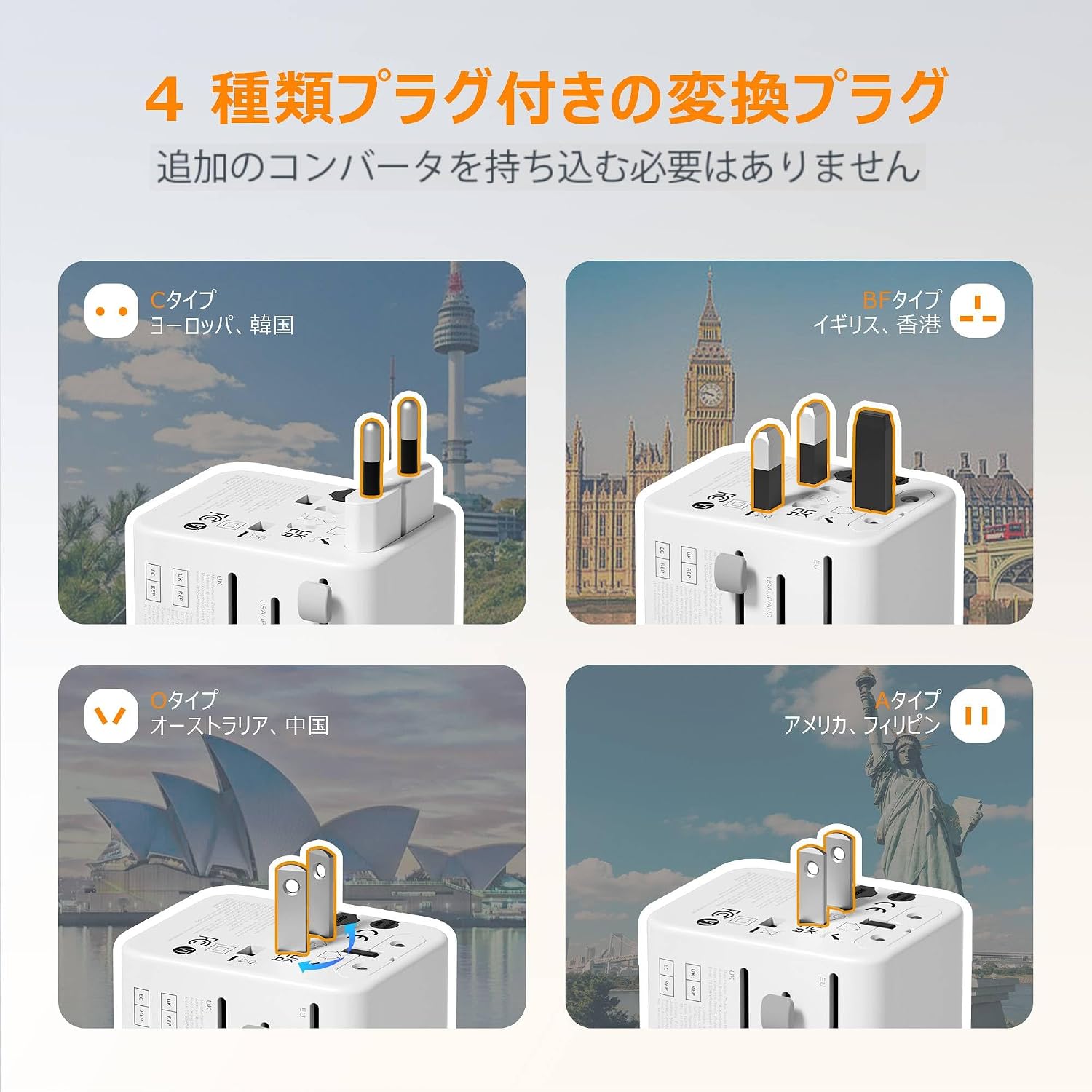 TESSAN 65W GaN 海外変換プラグ 6台同時充電